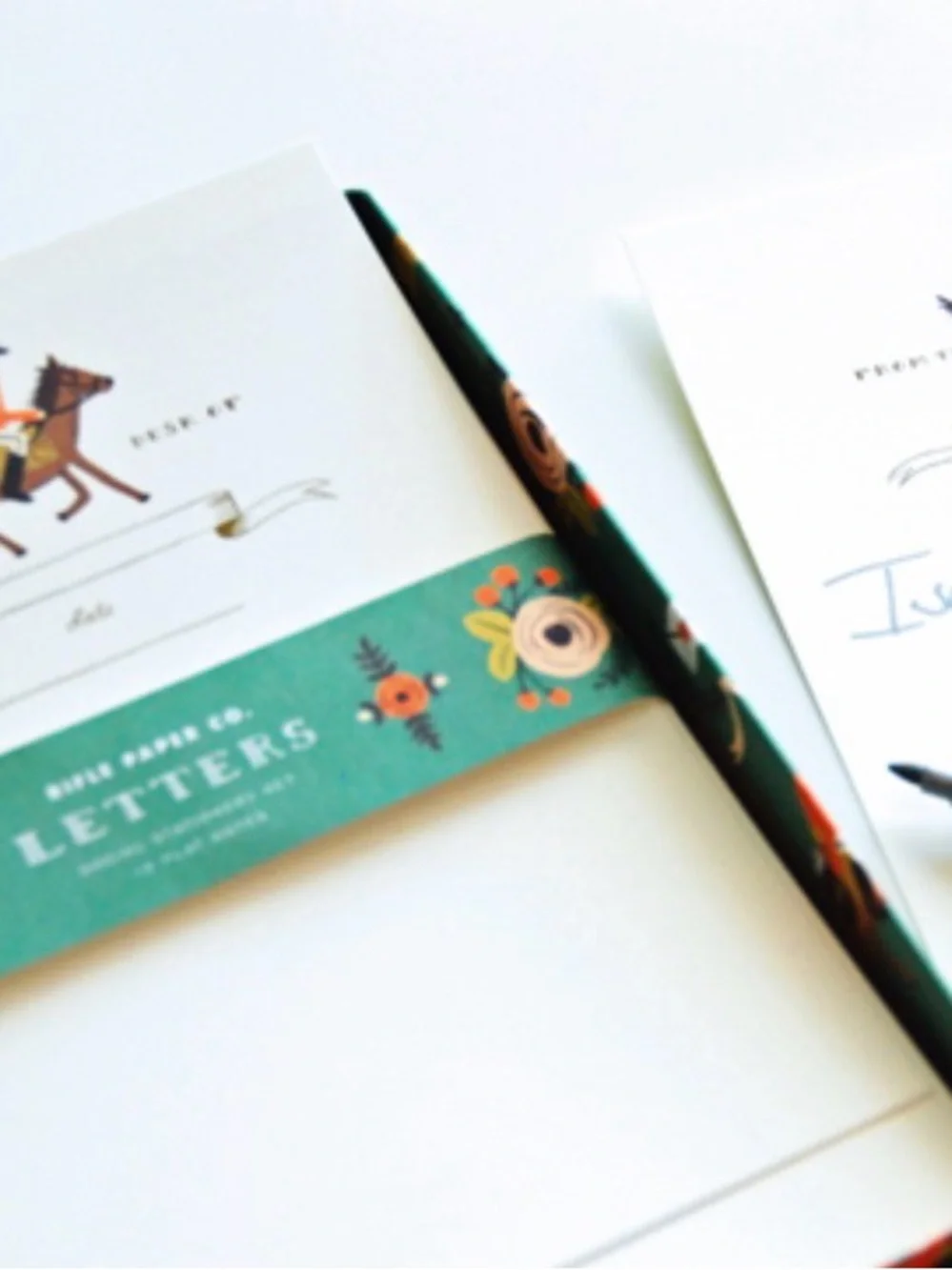 Rifle Paper Co. Cream & Teal Equestrian Note Set 12 flat notes